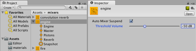 Suspend settings on audio mixer asset