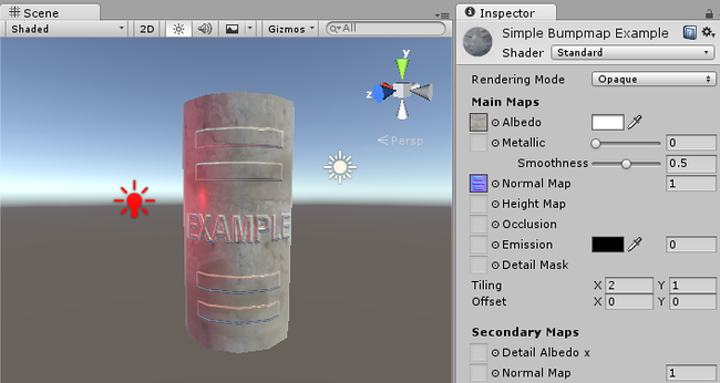 The example normal map applied to the surface of the cylinder mesh used above