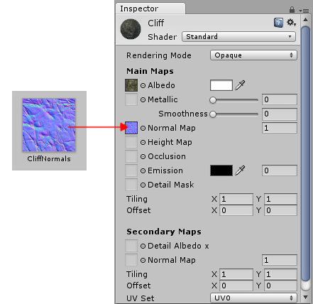 Placing a normal map texture into the correct slot in a material using the Standard Shader