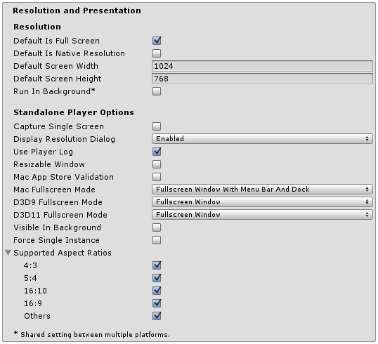 Unity - Manual: Standalone Player Settings