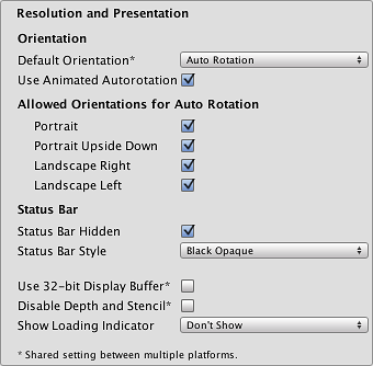 Unity - Manual: iOS Player settings