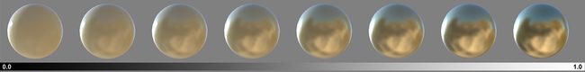 A range of metallic values from 0 to 1 (with smoothness at a constant 0.8 for all samples)