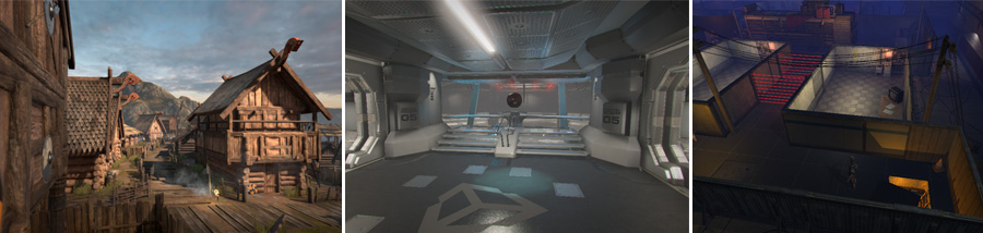 Some 3D scenes from Unitys sample projects on the Asset Store