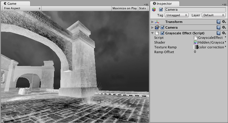 Grayscale applied to the scene with color ramp that goes from white to black.
