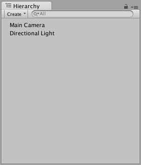 The default Hierarchy window view when you open a new Unity project