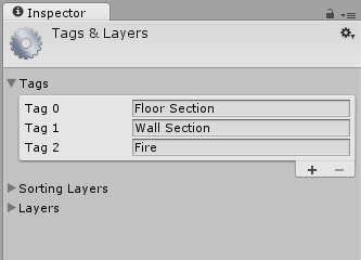 Inspector showing the Tags and Layers Project Settings panel