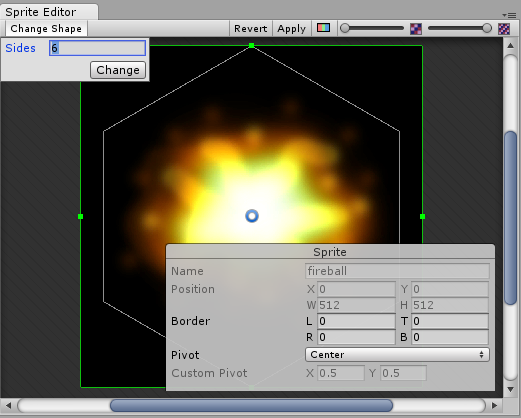 Sprite Editor: Polygon resizing - size and pivot point - click on the polygon to display these options