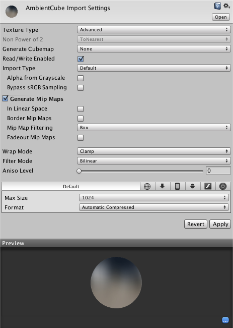 The Inspector window is split into two sections: the Texture Importer, and the Preview.