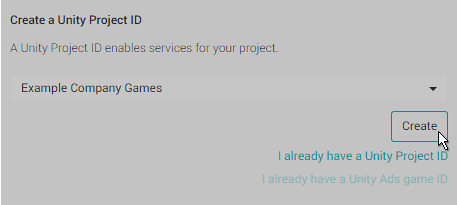 Creating a new Unity Services Project ID