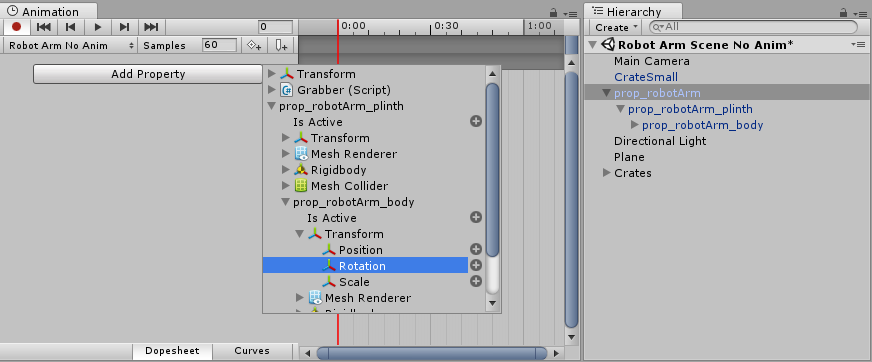 Child Game Objects appear in the list of animatable properties when pressing the Add Curve button. They can be expanded to view the animatable properties on those child Game Objects__Animation View__.