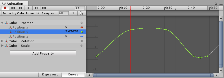 The Rotation.y property has a key at the currently previewed frame.