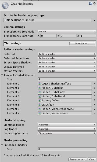 Unity Manual Graphics Settings