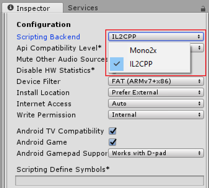 Configuration section. Il2cpp. Il2cpp vs mono. Il2cpp Unity. Il2cpp Inspector.