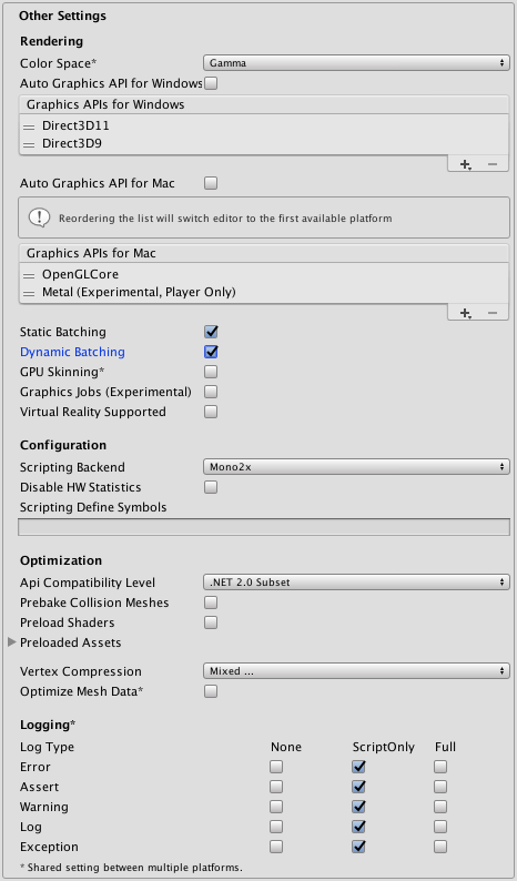 unity web player build settings