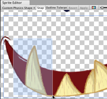 A detail of the sprite editor with the mouse cursor drawing a rectangle area for a first outline.