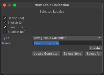 Create String Tables and Asset Tables.