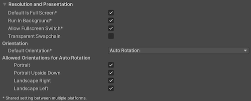 Resolution and Presentation settings