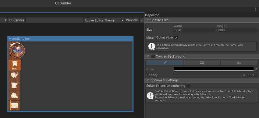 UI Builder viewport settings showing Match Game View option