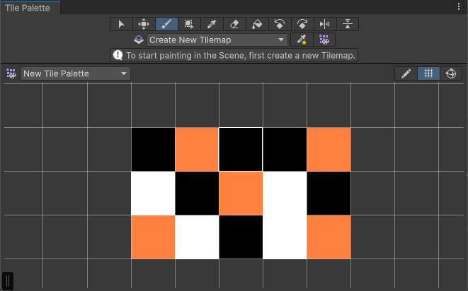 A tile palette with orange, black, and white tiles.