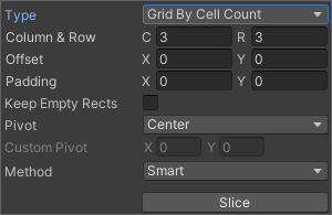 The Slice Tool properties with the Type property set to Grid By Cell Count.