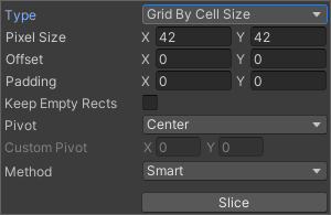 The Slice Tool properties with the Type property set to Grid By Cell Size.