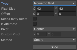 The Slice Tool properties with the Type property set to Isometric Grid.