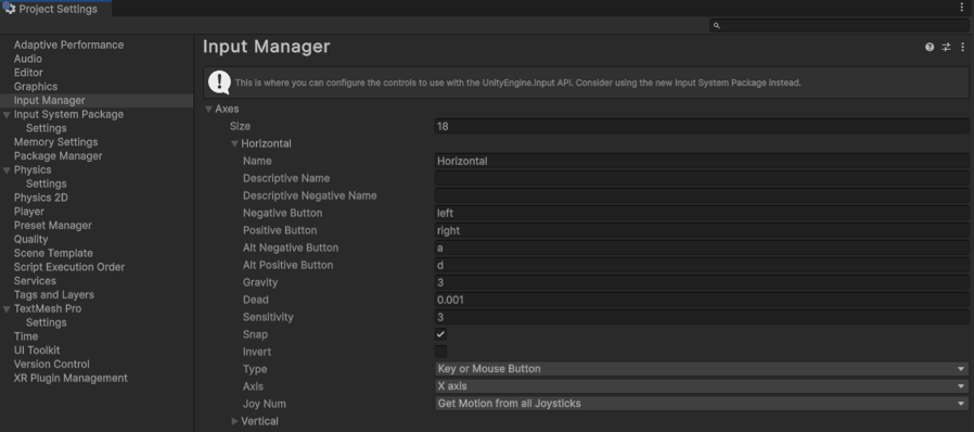 Input Manager settings