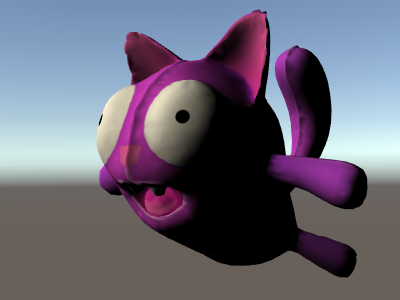 A cat-like character lit using simple diffuse lighting, so surfaces facing away from the light are much darker.