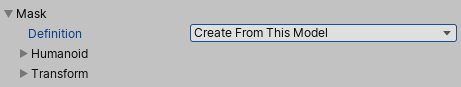 The Mask Definition, Humanoid and Transform options