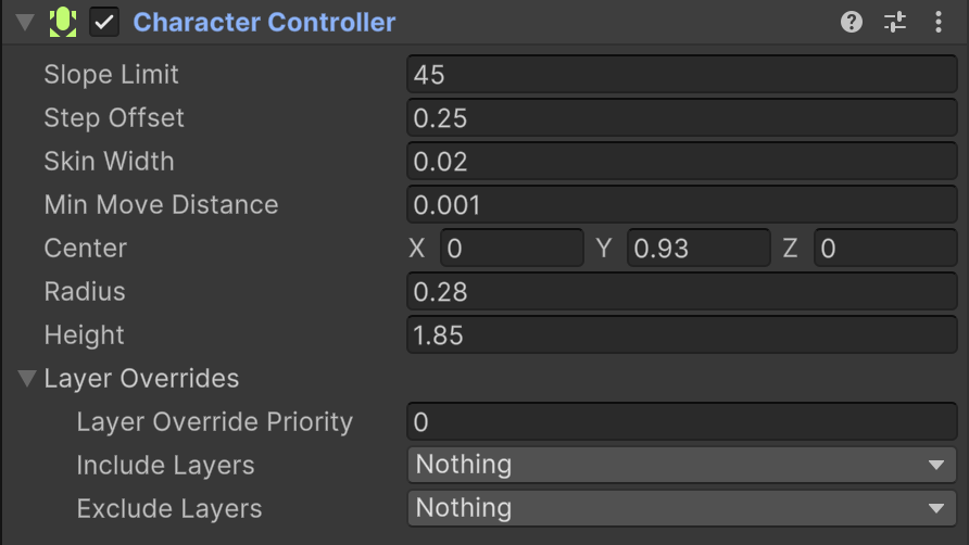 The Character Controller inspector