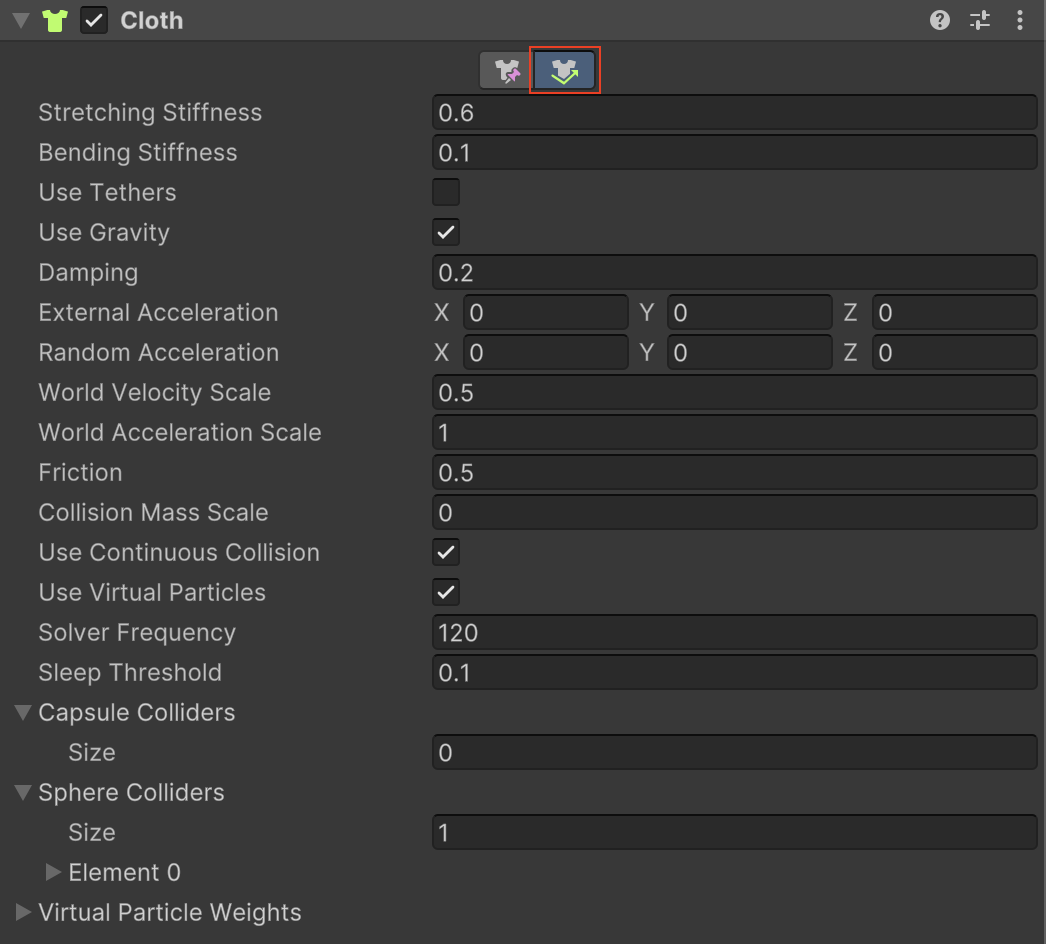 The Self Collision and Intercollision button in the Cloth Inspector