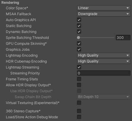 Rendering settings