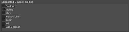 Supported Device Families settings for UWP
