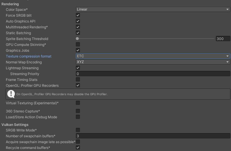 Rendering settings for Embedded Linux