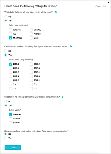 Settings details for your package.