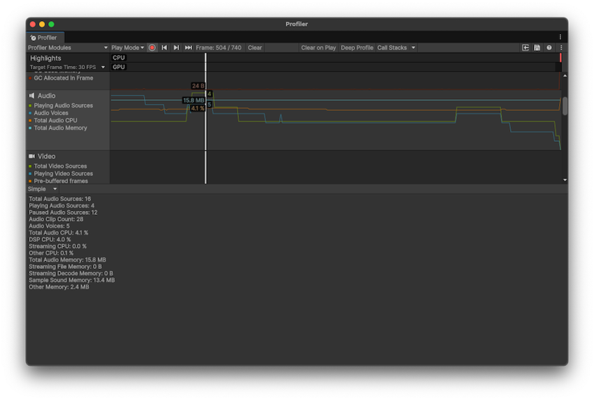 The Audio Profiler in the Profiler Window