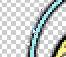 A detail of the sprite editor with the mouse cursor over an outline edge and the transparent control point at the cursors tip.