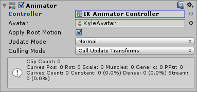 The Animator Controller component assigned to the characters Animator Controller.