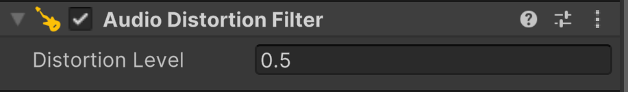 The AudioGroup Inspector displays the configurable property of an Audio Distortion Filter.