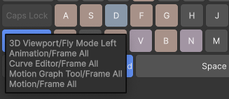 The A key commands listed in a tooltip.