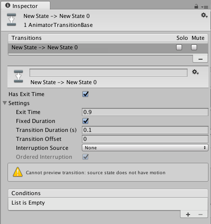 Tranisition properties in the Inspector window.