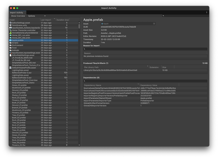 The Import Activity window with an asset selected.