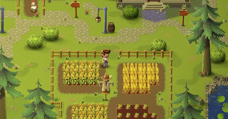 An example of a 2D farming game that uses rectangular tilemap. The environment is laid out on a rectangular grid.