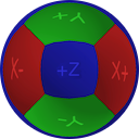 A spherical environment map. The texture is circular, with one face in the centre and four faces surrounding it in a ring. The sixth face is the outer shell of the texture.