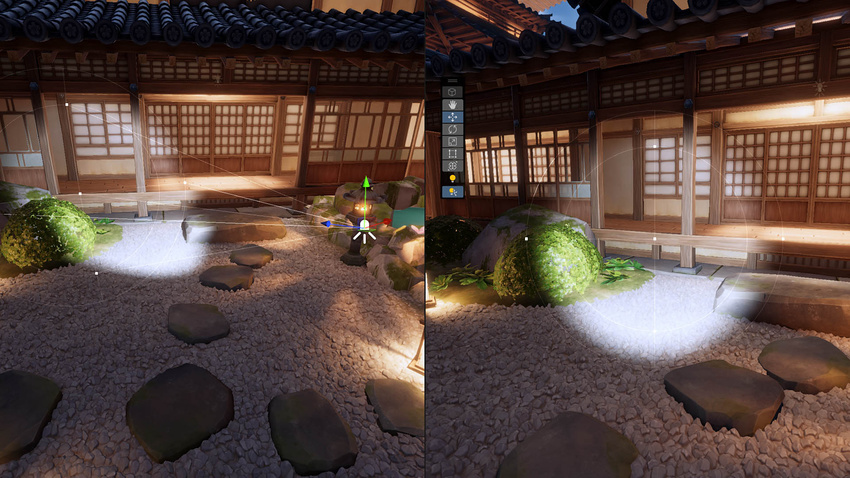Light Placement Tool interface in URP showing a scene from a light sources perspective.