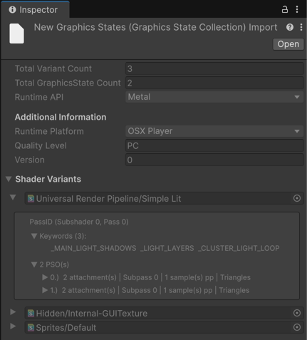 Graphics state collection inspector