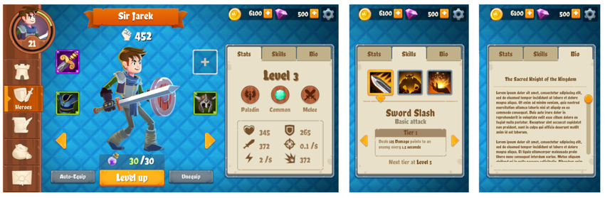 The character stats window represents game data.