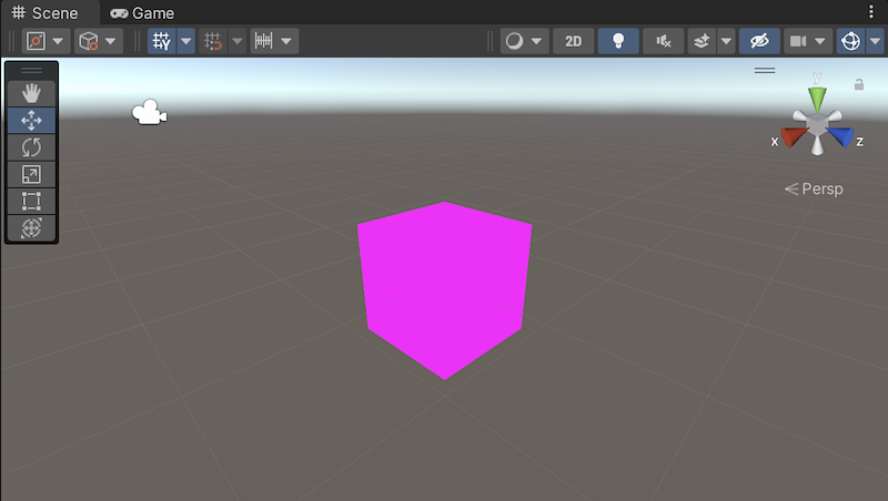 A bright pink cube in Scene view.