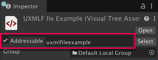 The Inspector window shows the Addressable checkbox selected and the address key field filled