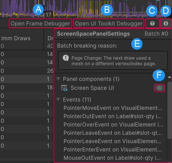 Additional controls available in the UI Toolkit profiler modules view